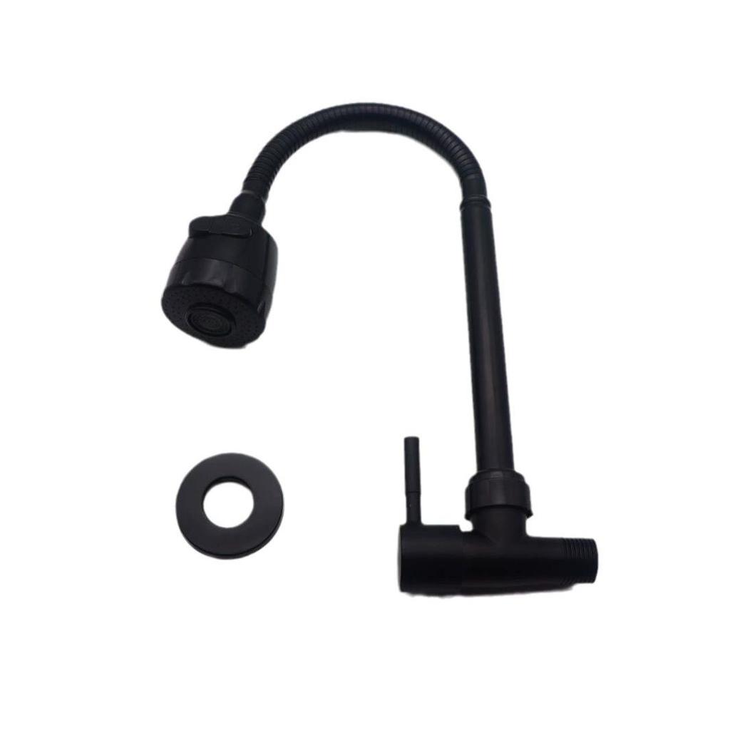 Black Baking Varnish 360° Kitchen Wall Mounted Faucet Single Cold Universal Vegetable Basin Faucet Bathroom Balcony Faucet