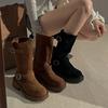 Women's Shoes Platform Martin Boots Women's Autumn and Winter Retro Maillard Metal Buckle Short Cowboy Boots Medium Tube Stack Thin
