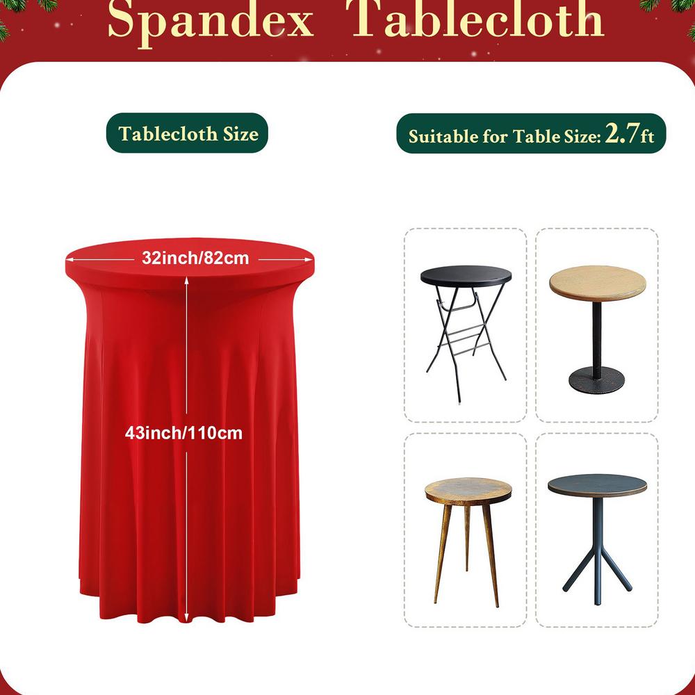 Cocktail Table Cloth Christmas Spandex Round Bar Table Skirt Washable Festive Banquet Decoration Supplies For Indoor Outdoor