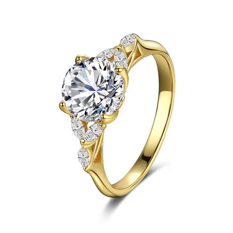 Sterling Silver Platinum-Gold Electroplated Ring with Inlaid Zircon - Fashionable Valentine's Day Gift Jewelry.