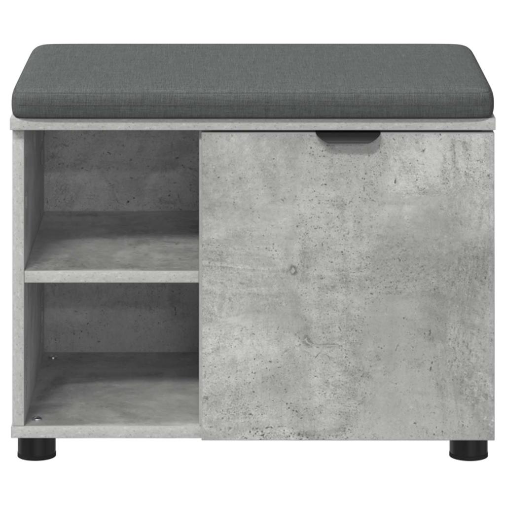 Hall Bench with Cushion Shelf and Door Concrete Grey 60 x 38 x 46 cm