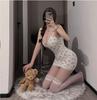 Sexy Floral Patchwork Lace Lingerie Dress for Women Low Cut Pure Desire Style Spaghetti Strap Bodycon Nightwear Sleepwear Outfit