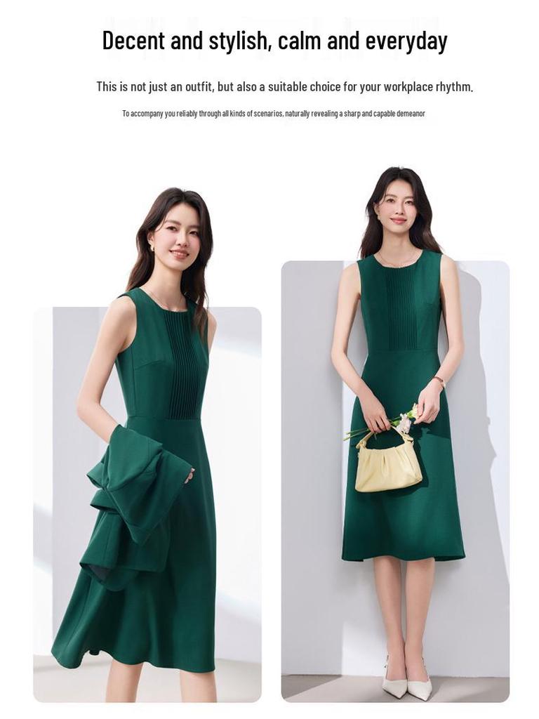 Black Sleeveless Cinched Waist Mid-Length Hepburn Style Dress