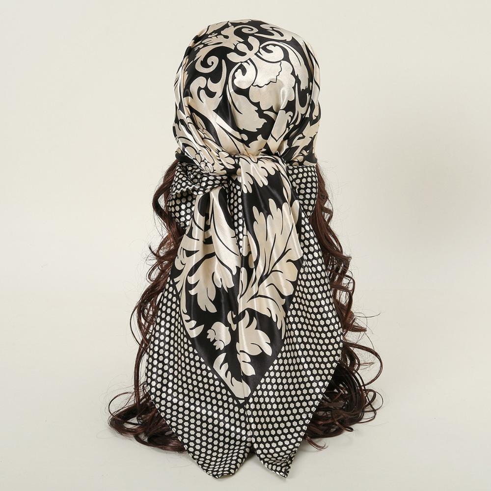 Square Women Head Scarf Printed Female Shawl Wrap Elegant Large Hair Bandana
