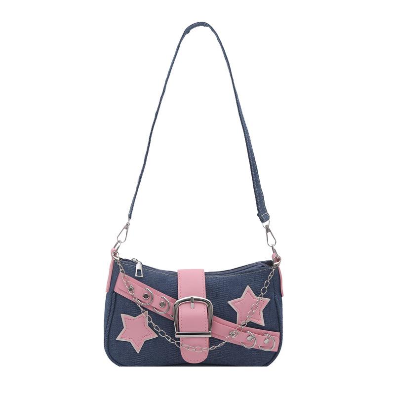 

Зіркова Джинсова Жіноча Сумка Під Пахву - Стильна Маленька Квадратна Кросбоді для Гострої Дівчини темно-синього кольору