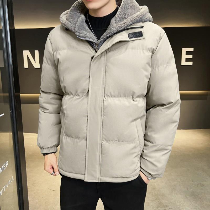 Mens Winter Warm Waterproof Hooded Puffer Jacket Loose Fit Cotton Fleece Lined Short Coat Outdoor Casual Wear