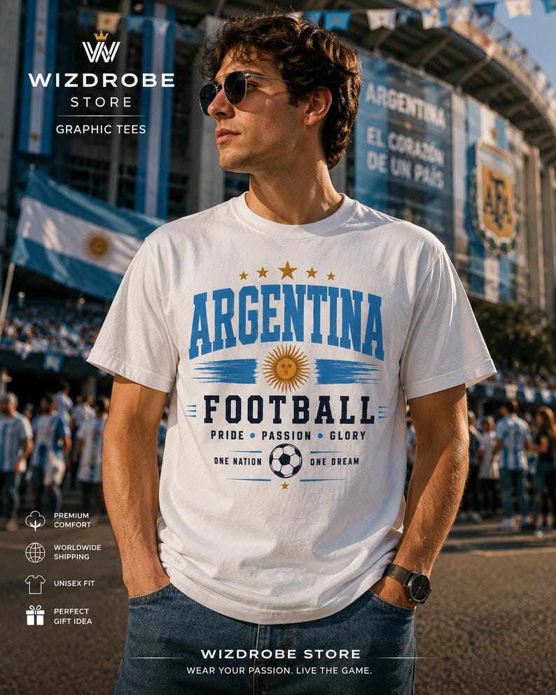 Argentina Football T-Shirt, Argentina Soccer Fan Shirt, Argentina Pride Tee, Football Lover Gift, Unisex Graphic Tee, Fan Apparel L
