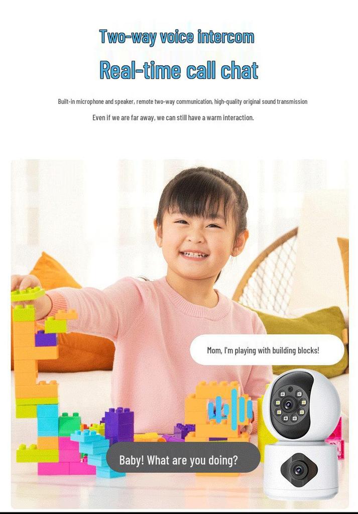 6MP Indoor Smart Camera with Dual Lens & Screen for 24-Hour Monitoring and Alarm System