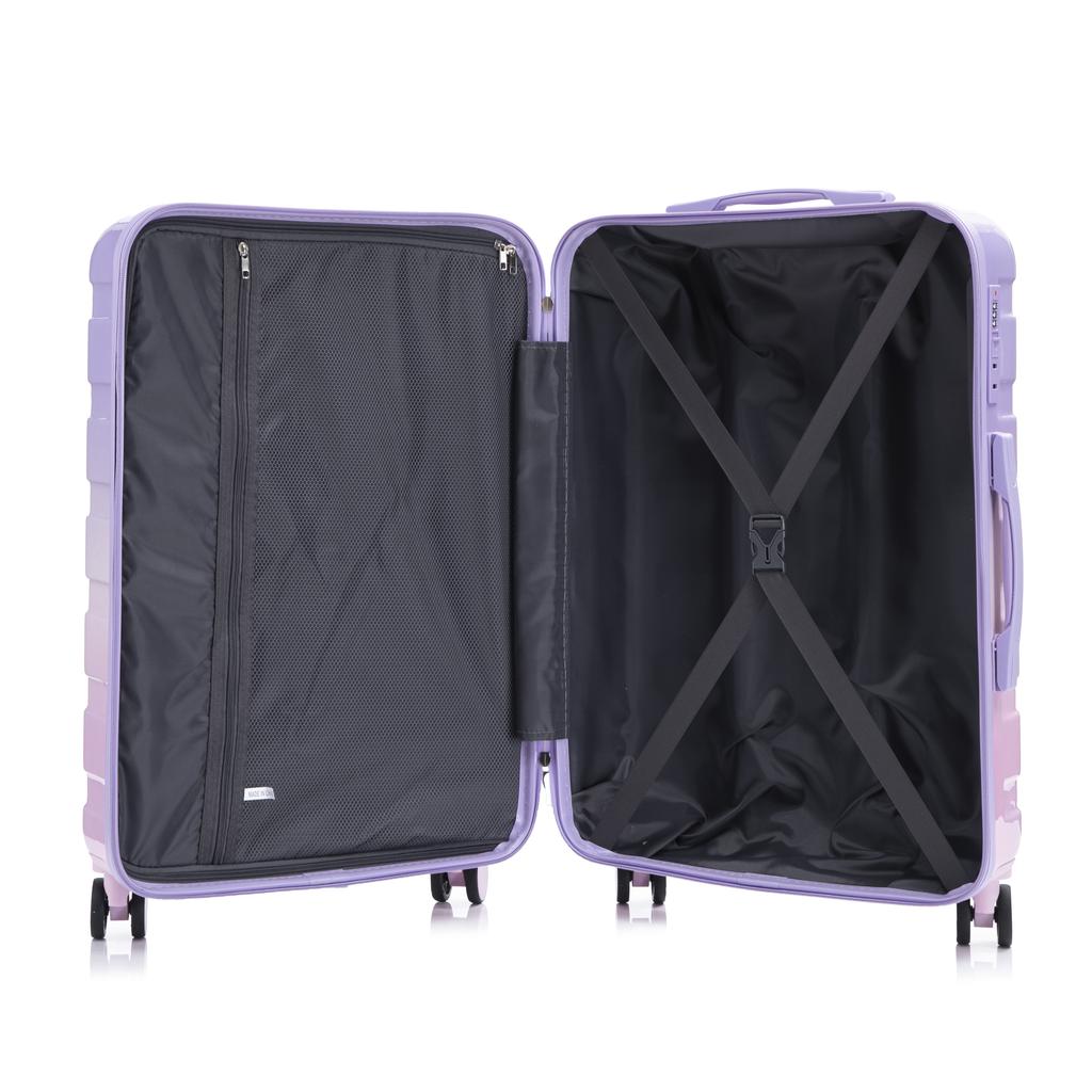 14"/20"/24"/28" 4-Piece PC Spinner Luggage Set with Side Handles, Protective Feet – Integrated Combination Lock & 14" Cosmetic Bag (Purple)