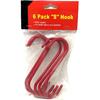 Red PVC Coated S Shape Utility Hook Set - Pack of 6, 5 inches Length, 1.3” Hook Opening