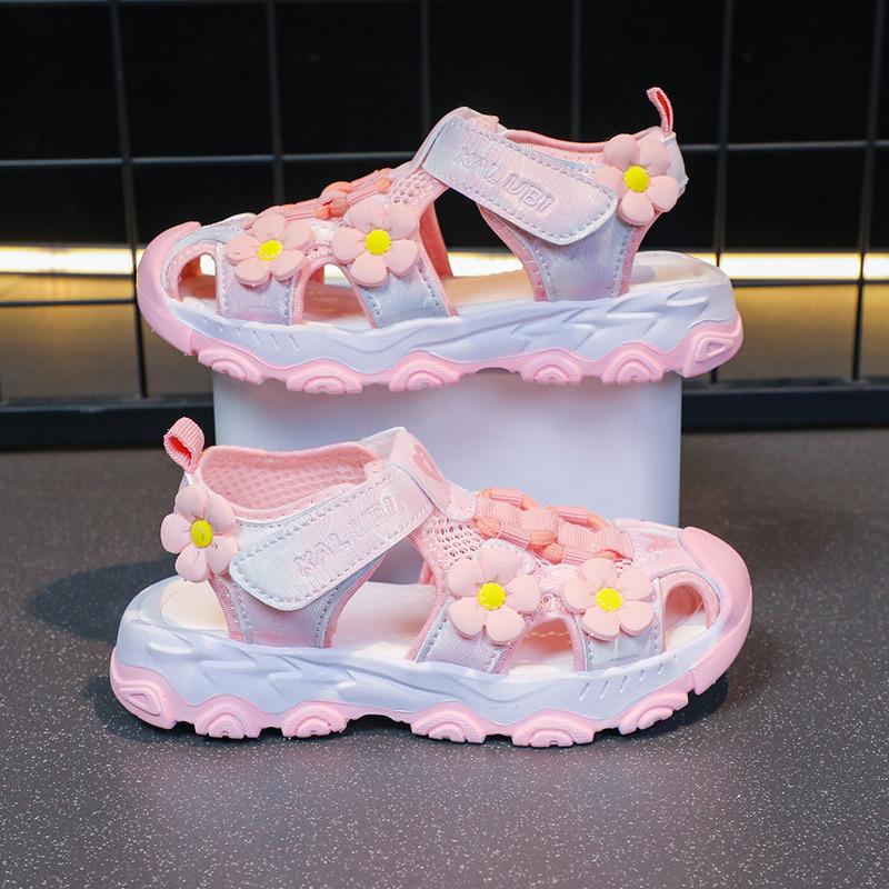 Kids Pink Flower Decor Closed-Toe Sport Sandals 25