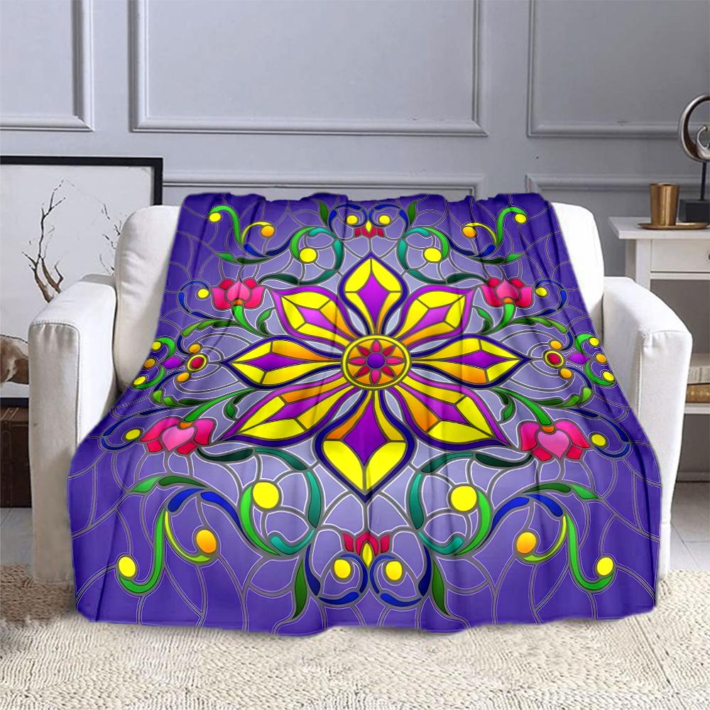 Purple and Yellow Mandala Flower Design Patterned flannel blanket perfect for the bedroom living room, sofa, or a little nap