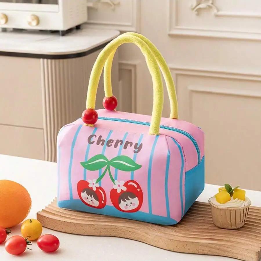 New cute women's handbag large capacity with cartoon pattern thermal student lunch bag