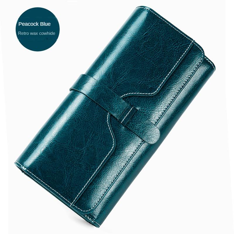 Dreifach-Damen-Geldbörse aus reinem Leder, lange Schnallen-Ledertasche, Echtleder-Multi-Card-Geldbörse mit großer Kapazität, Damen-Geldbörse, Leder-Geldbörse