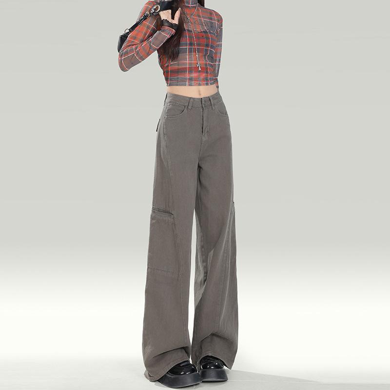 

3003ins style versatile loose high waist wide leg jeans spring and autumn new tooling design sense mopping jeans XL светло-серый