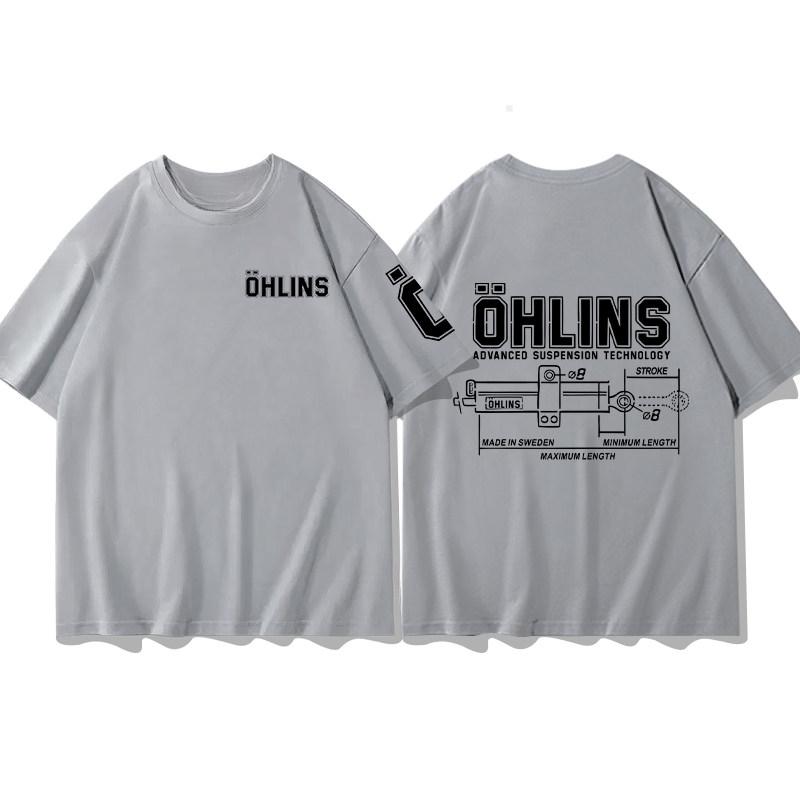 Hot Sale OHLINS Light Gray Tshirt Collection Motorcycle Shock Absorber Print Short Sleeve Tshirt Racing Fan Clothes