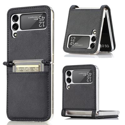Leather Card Holder Case For Samsung Z Flip 4 Hard Pc Protective Cover For Galaxy Z Flip 1 2 3 4 Ultra Slim Phone Case