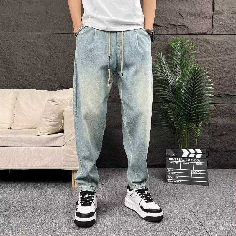 Frühling und Sommer Lässig Rüpel Gutaussehend Gewaschen Retro Hellblaue Jeans Herren Gerade Locker und Vielseitig