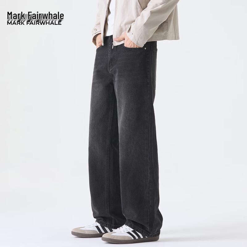 Mark Fairwhale Men's American Style Washed Black Loose Straight Jeans