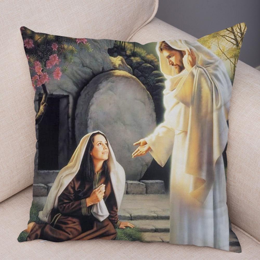 Vintage Jesus Christ Cushion Cover for Sofa Home Decor Colorful Cartoon Christ Savior Pillow Case Soft Plush Pillowcase xcm
