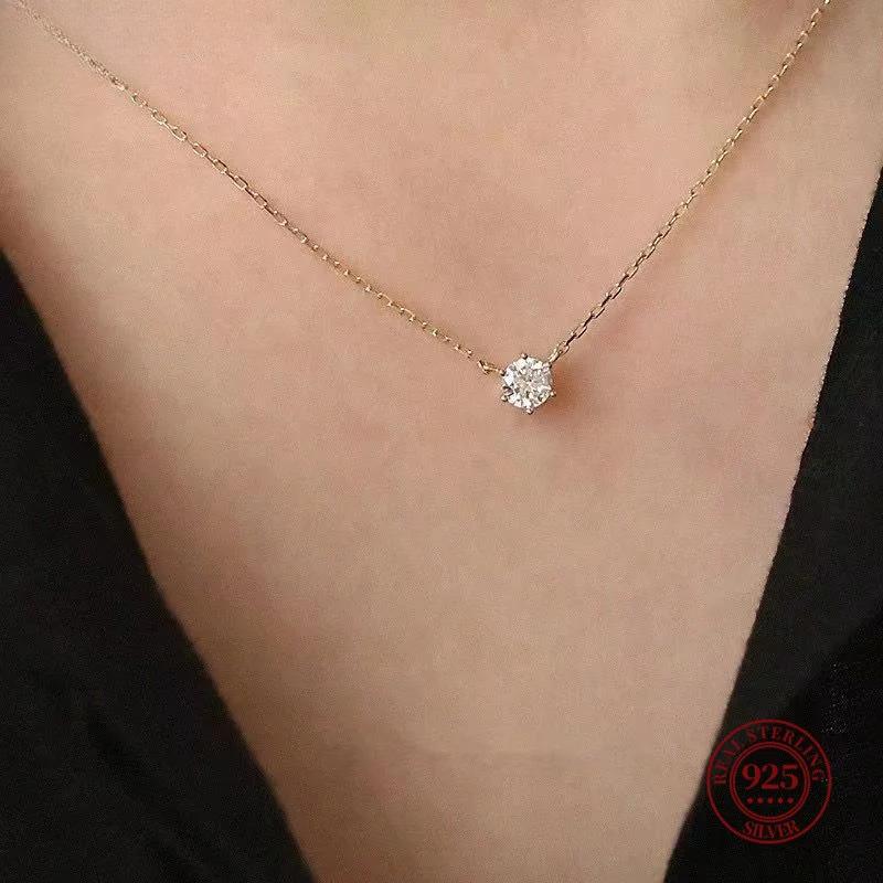 Silver Gold Plated Necklace Single Sparkling Zircon Clavicle Chain for Women Wedding Jewelry Collares