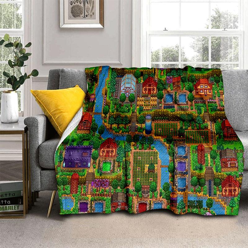 3D Stardew Valley Farm Map Game Cartoon Blanket,Soft Throw Blanket for Home Bedroom Bed Sofa Travel Picnic Cover Kids Gift