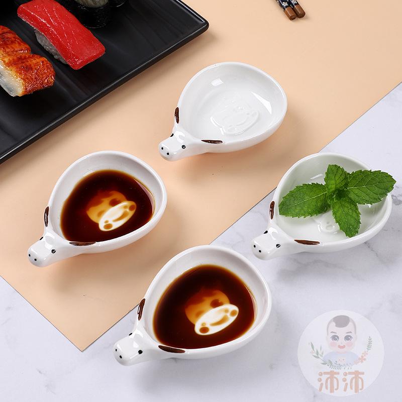 Embossed Cartoon Small Saucer Ceramic Seasoning Dish Korean Calf Dipping Dish Home Creative Cute Sauce Plate Kitchen Tableware