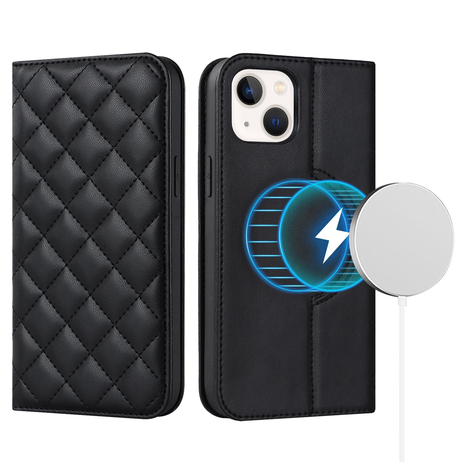 

For iPhone 13 mini 5.4 inch RFID Blocking Phone Case Card Holder Stand Phone Leather Cover Compatible with MagSafe Black