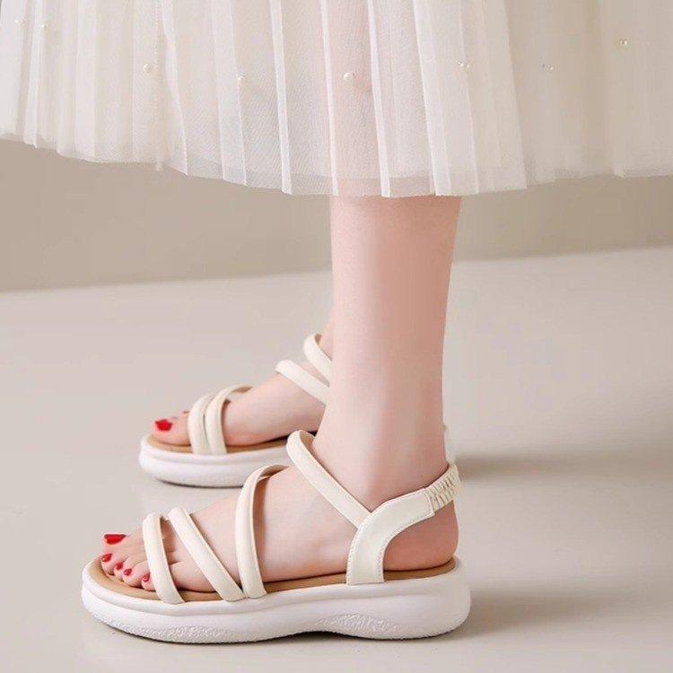 Roman sandals women's summer 2025 new strap beach shoes flat bottom non-slip not tired feet pregnant women sandals outside