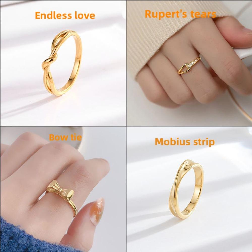 Elegant Heart Bow Titanium Steel Ring for Women Minimalist Round Circle Band Light Luxury Jewelry