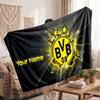 Borussia Dortmund Personalisierte Fleecedecke Mit Fußballlogo, Individueller Name Text Weiche Warme Wohndecke