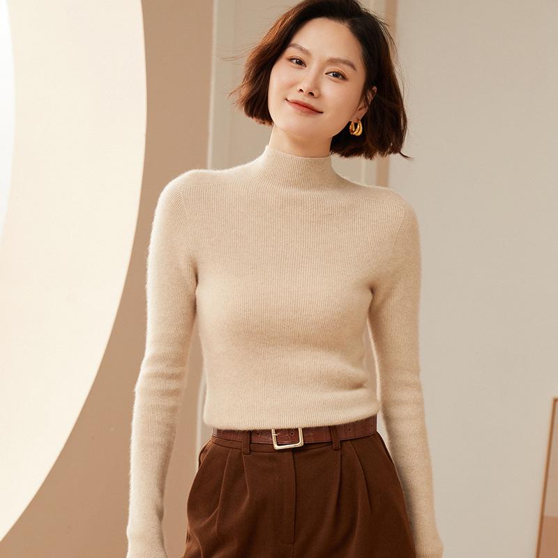 Women's 100% Pure Cashmere Half-High Collar Sweater - New Autumn/Winter Knit Pullover