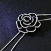 Fashion Fresh Black Rose Flower Long Tassel Sweater Chain Necklace for Women Retro Charm Zircon Pendant Temperament Zircon Gift