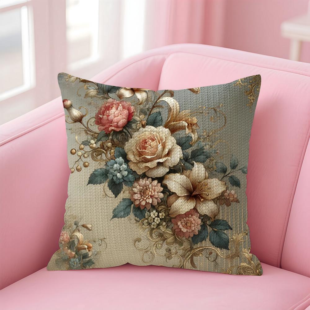 Rose Elegant Cushion Cover Natural Linen Pillow Case DoubleSided Print Decorative Sofa Pillowcase Home Decor Gift