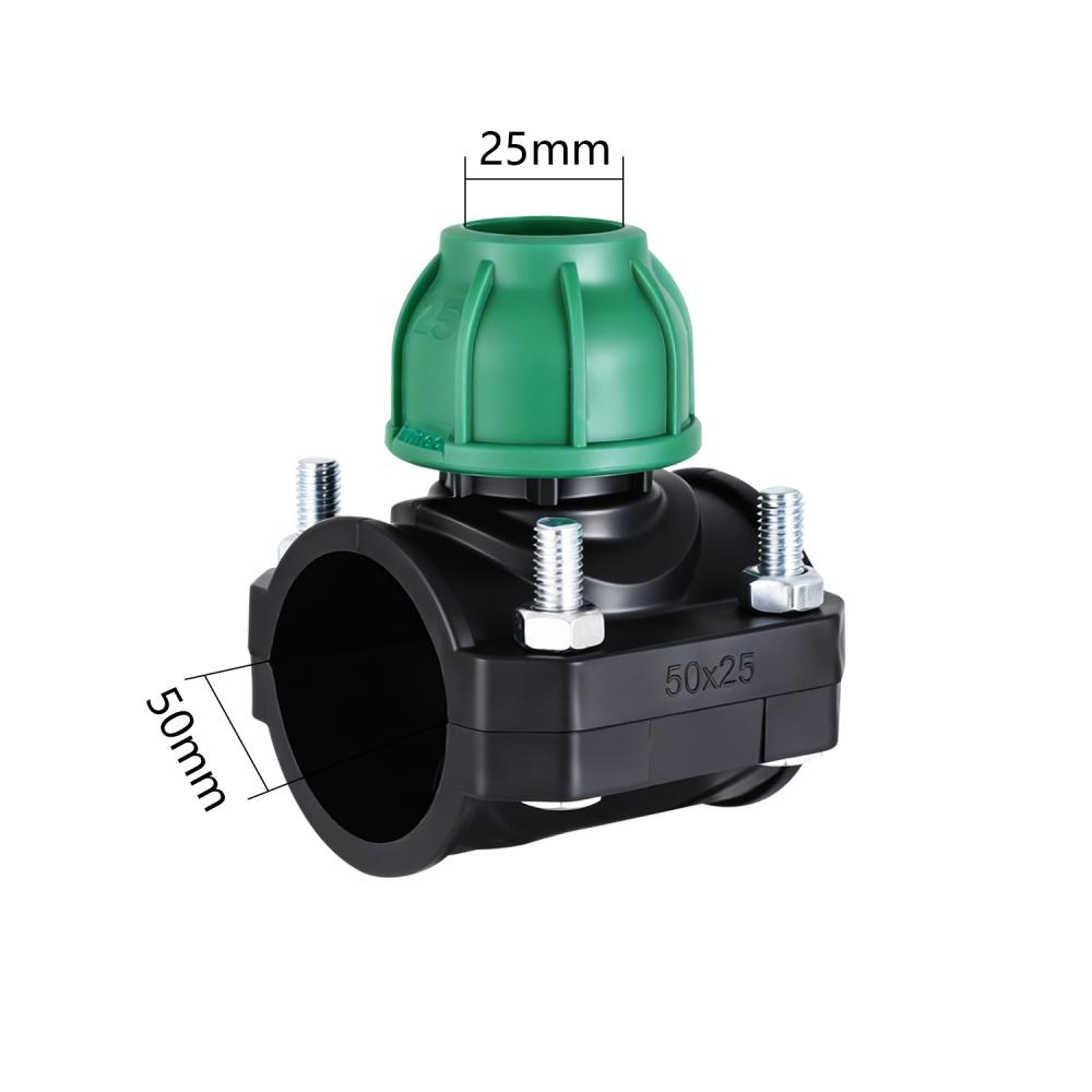 PVC/PP Saddle Clamp 20/25/32/40/50/63/75mm Garden Agricultural Irrigation Pipe PE Quick Connector 3-way Lock Nut Plastic Reducer