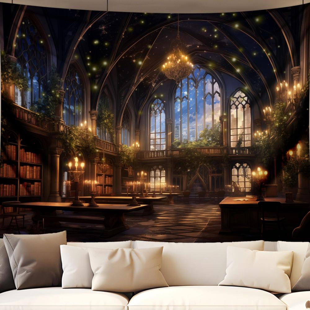VIKAMA Fantasy Library Tapestry Magic School Bookshelf Background Teenage Bedroom Living Room Dormitory Decoration 74x94cm(29x37in)