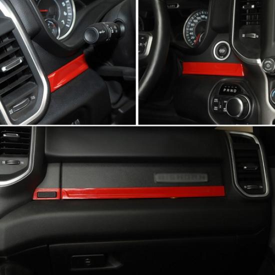 4x Rote Dekorationseiste für die Mittelkonsole vorne, Zierleisten für Dodge Ram 1500 18+