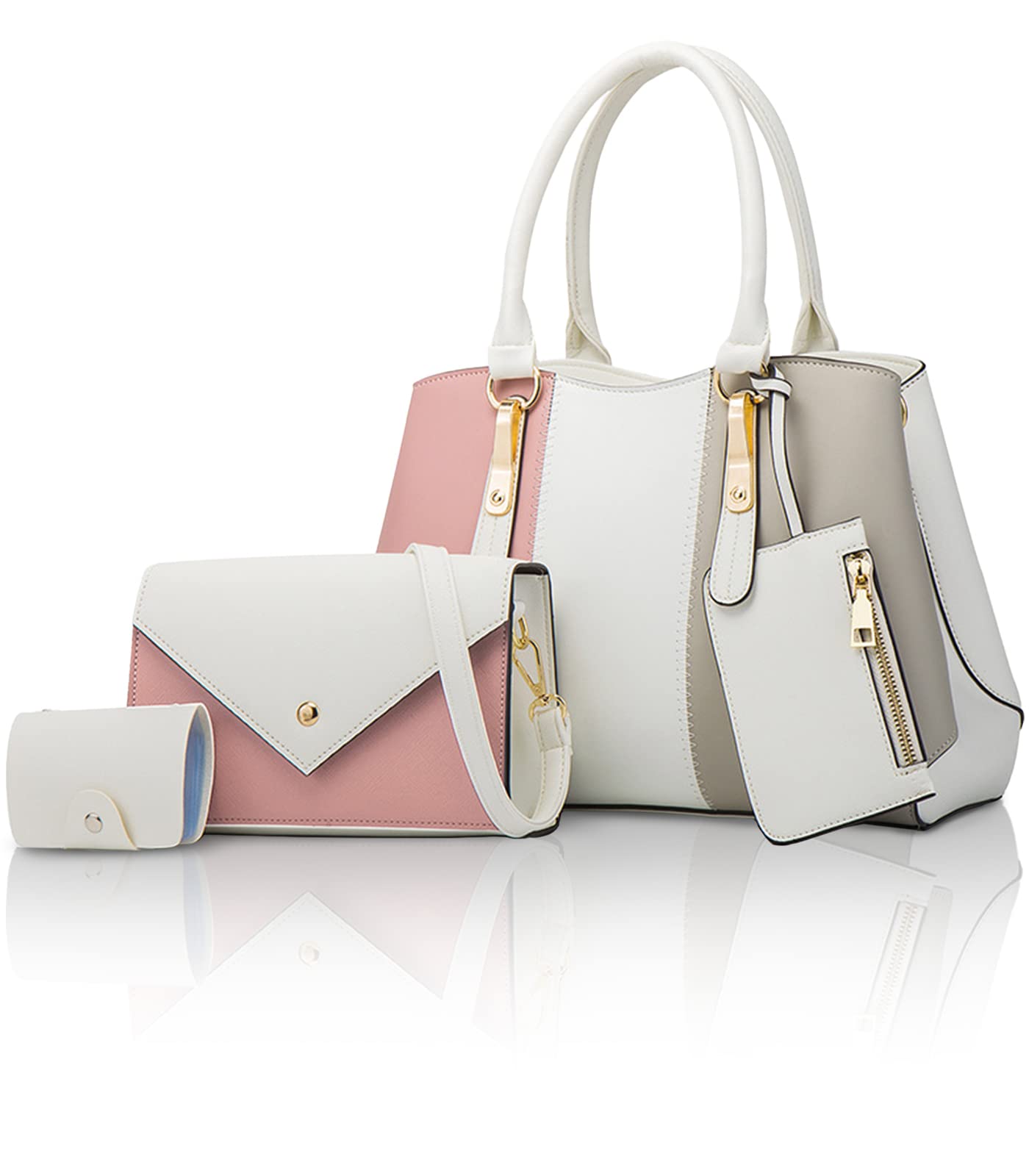 

PORCO CASA Набір з ременем через плече та на плече Великий Ідеально для днів народження та дорослих Жіночий 4-предметний набір сумок, Сумка, Сумка, 2-сторонній, Місткість, (Білий) білий