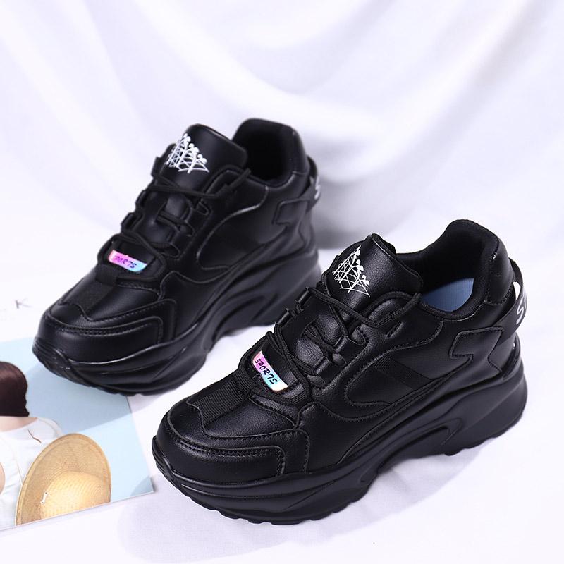 

Fashion White Sneakers Women s High Platform Casual Shoes Height Increasi Leathe Shoes Thick Sole Trainers Tennis Sports Black 33 чёрный