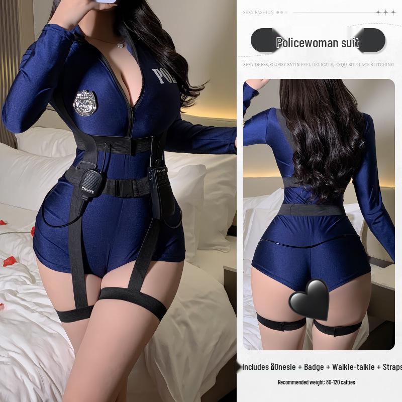 Qingruohan Sexy Policewoman Cosplay Lingerie Set - Mature Sister Temptation Bodysuit 8531