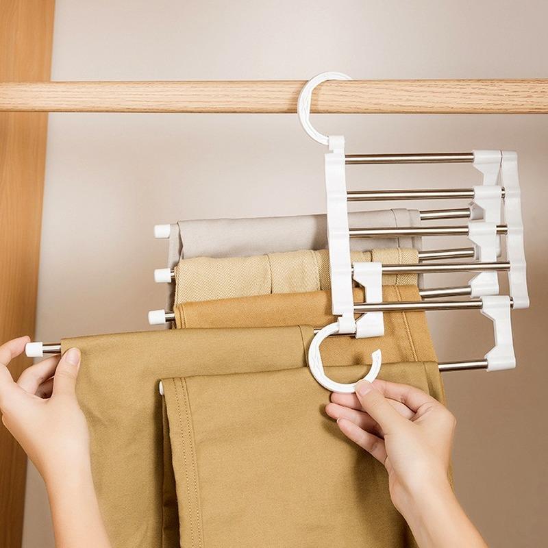 Fashionable New Five In One Anti Slip Pants Rack, Multifunctional Foldable Storage Rack,Dedicated To Wardrobes,Saving Space