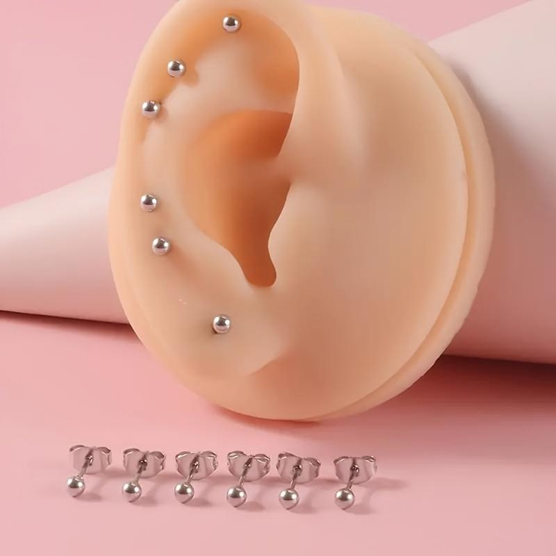 12pcs/set Simple Classic Stainless Steel Minimalist Big Small Round Ball Stud Earrings for Men Women Daily Jewelry Size 2-10mm