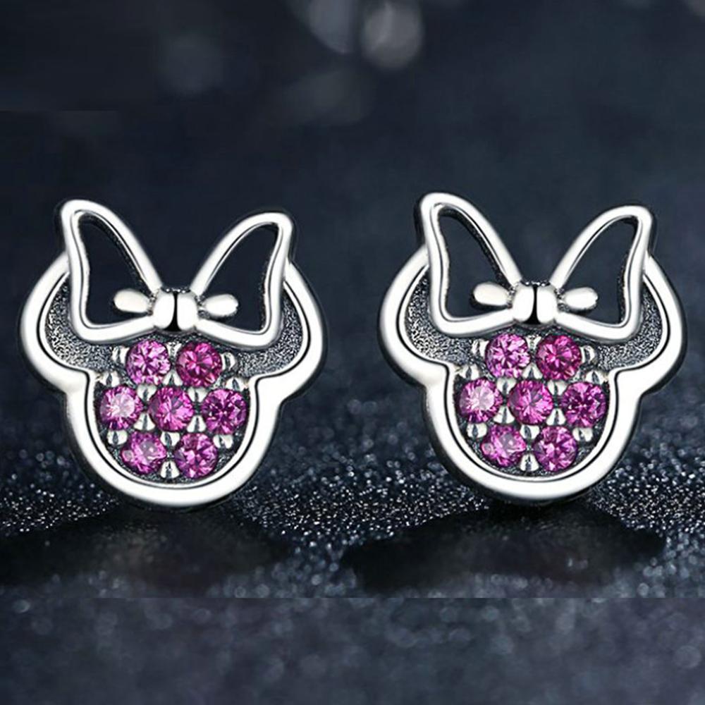 925 Stamp Silver Color Crystal Cartoon Animal Charm Stud Earrings For Women Grils Kids Wedding Gift Female pendientes eh020