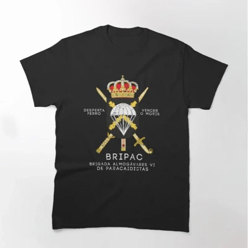 Испанская Воздушно-десантная бригада BRIPAC Футболка Парашютиста 100% Хлопок Круглый вырез Летняя с коротким рукавом Повседневная Мужская Футболка Размер S3XL S