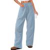 Women Elastic High Waist Pant Casual Fit Wide Leg Long Pants Trousers With Pockets