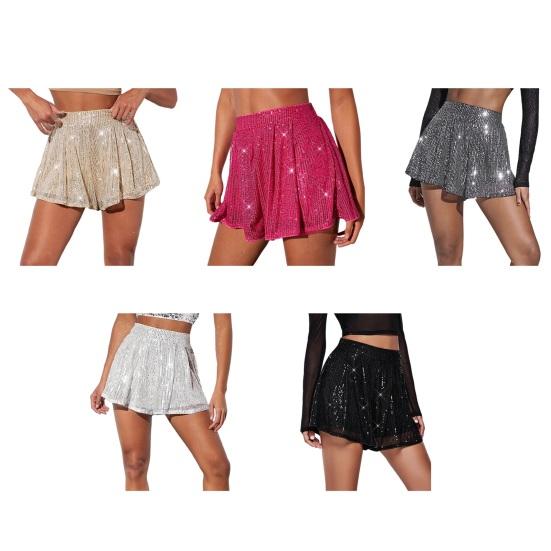 Women's Glitter Sequin Shorts High Waisted Going Out Sparkly Flowy Shorts Disco Party Festival Club Night Outfits