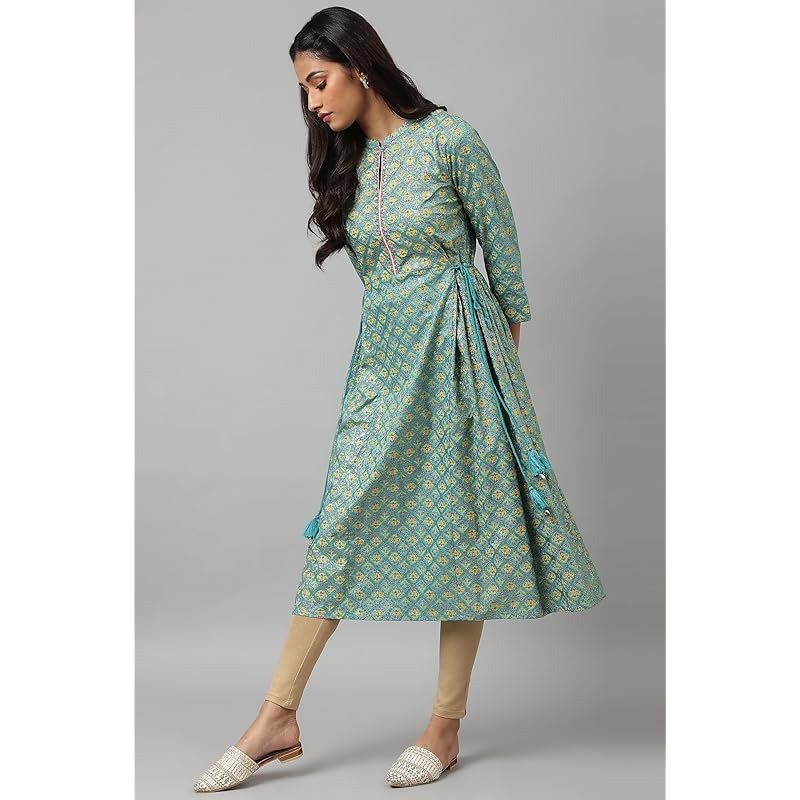 

W for Woman Blue Gathered Kurta with Bead Work_22AUW17921-118334_3XL 3XL