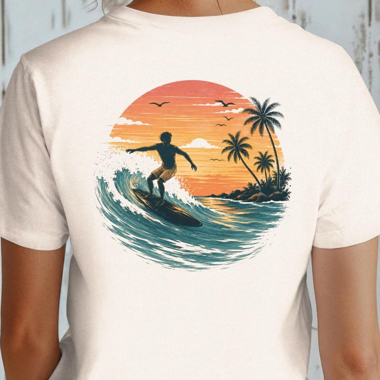 Tropical Sunset Surfer Shirt, Retro Surfer Tee, Coastal Beach T shirt, Ocean Sunset Surf Shirt, Tropical Wave Tee, Beach Wave Shirt M