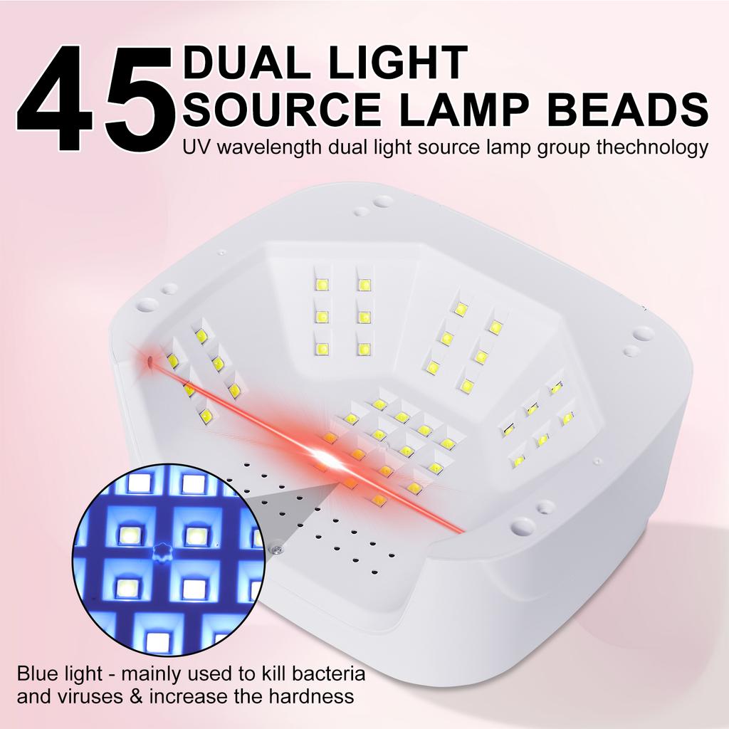 Professional 45 LED Nail Lamp Quick Gel Nail Polish Dryer 4 Timers Powerful Nail UV Light Suitable for Nail Salon Equipment