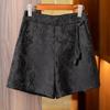 Women's Black Jacquard Shorts High Waist Chinese Knot Decor Wide-Leg Casual Shorts